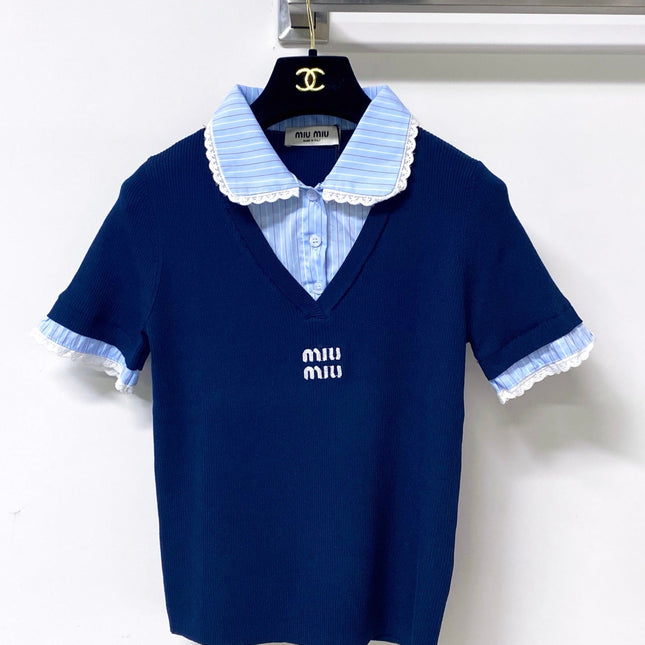 MIUMIU 26S SHORT-SLEEVED KNIT POLO SHIRT STYLE 1055