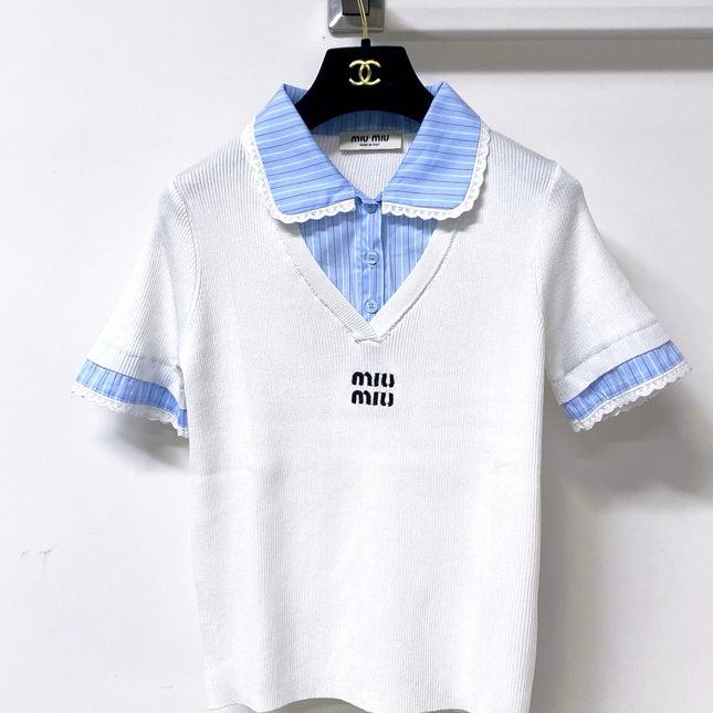 MIUMIU 26S SHORT-SLEEVED KNIT POLO SHIRT STYLE 1054