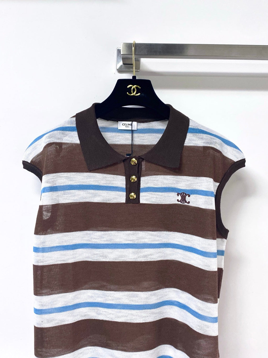 CELINE 26S STRIPED SLEEVELESS POLO SHIRT 481