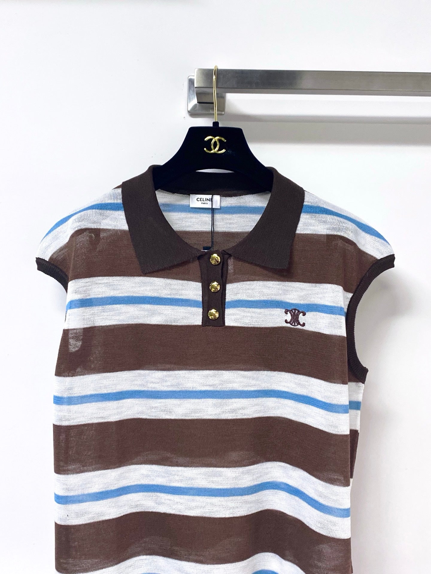 CELINE 26S STRIPED SLEEVELESS POLO SHIRT 481