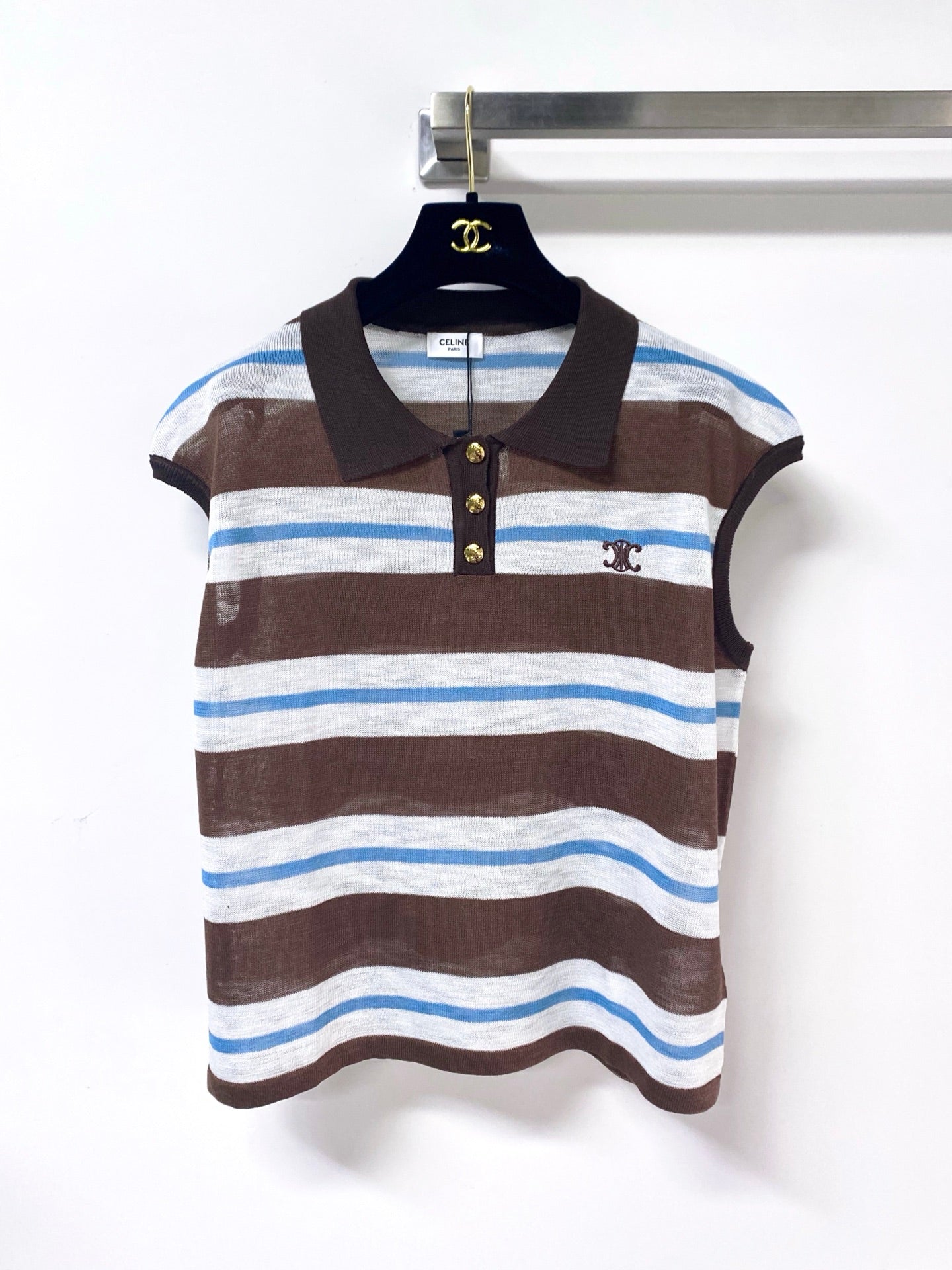 CELINE 26S STRIPED SLEEVELESS POLO SHIRT 481