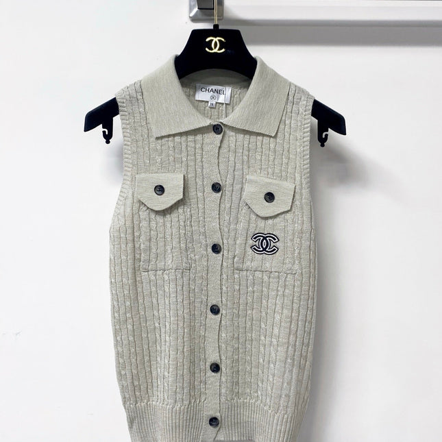 CHANEL 26S SLEEVELESS POLO KNIT TOP STYLE 1137