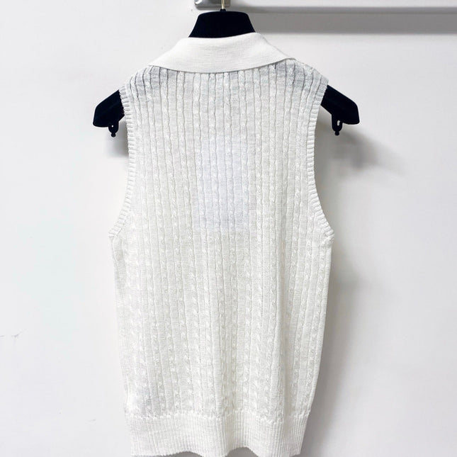 CHANEL 26S SLEEVELESS POLO KNIT TOP STYLE 1136