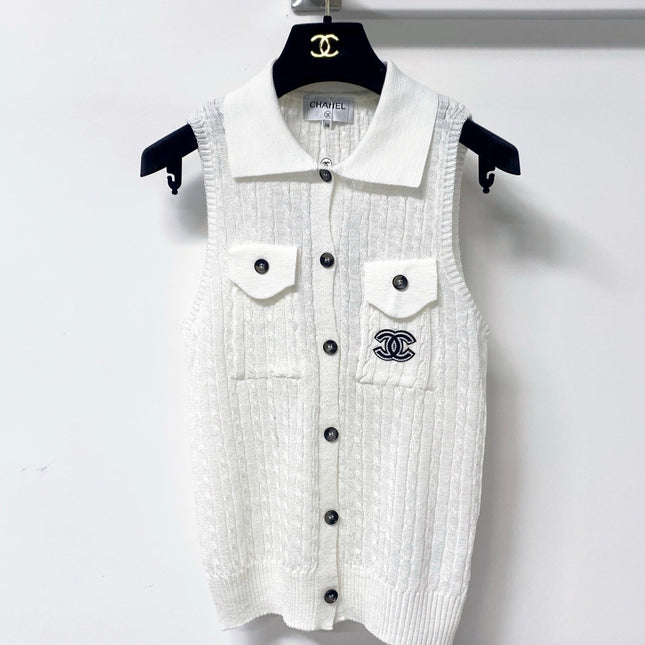 CHANEL 26S SLEEVELESS POLO KNIT TOP STYLE 1136
