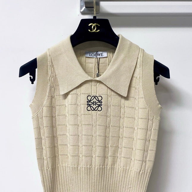 LOEWE 26S SLEEVELESS KNIT POLO TOP 414