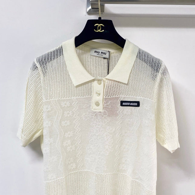 MIUMIU 26S KNIT SHORT SLEEVE POLO SHIRT 1219
