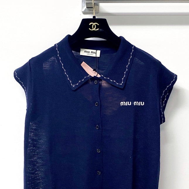 MIUMIU 26S SLEEVELESS KNIT POLO TOP 1168