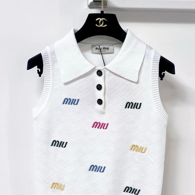 MIUMIU 26S SLEEVELESS KNIT POLO TOP 1236
