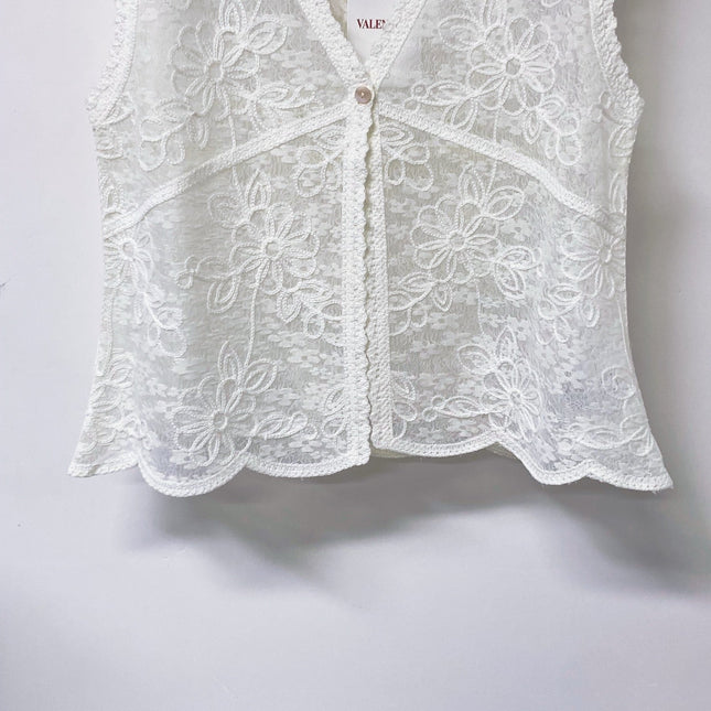VALENTINO 26S SLEEVELESS V-NECK FLORAL LACE TOP 461