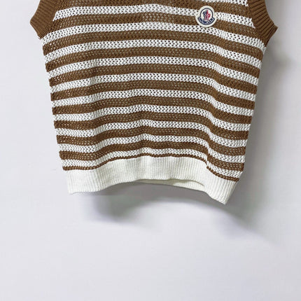 MONCLER 26S SLEEVELESS STRIPED KNIT POLO TOP 674