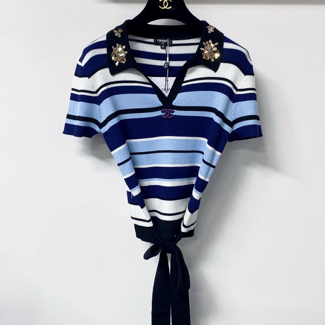 CHANEL 26S EMBELLISHED KNIT POLO TOP 1470