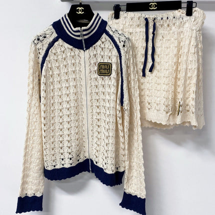MIUMIU 26S OPEN-KNIT ZIP-UP CARDIGAN & SHORTS SET 1458