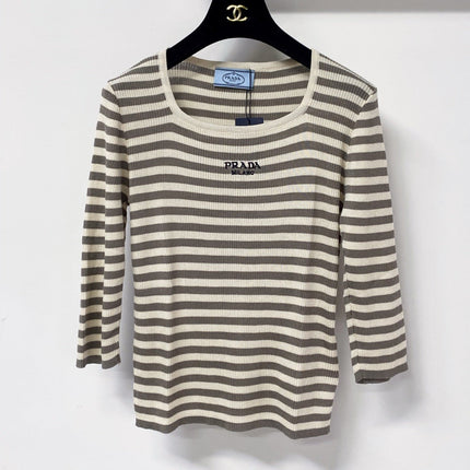 PRADA 26S STRIPED SCOOP-NECK KNIT TOP 1144