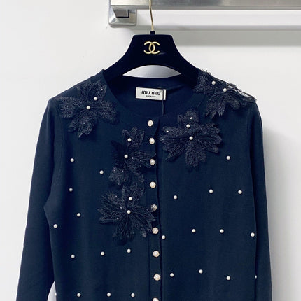 MIUMIU 26S EMBELLISHED FLORAL KNIT CARDIGAN 1450