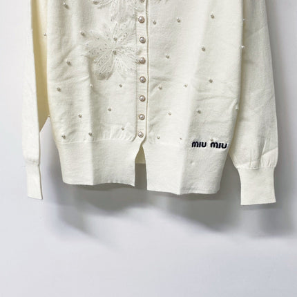 MIUMIU 26S EMBELLISHED FLORAL KNIT CARDIGAN 1449