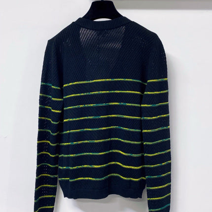 CHANEL 26S STRIPED V-NECK KNIT CARDIGAN 1520