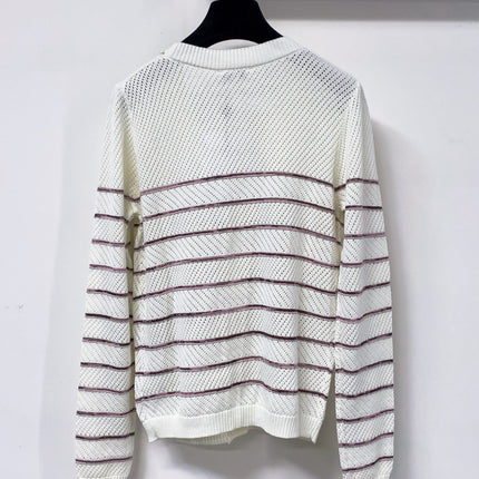 CHANEL 26S STRIPED V-NECK KNIT CARDIGAN 1519