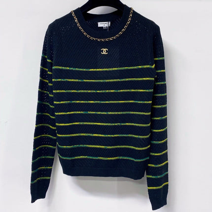 CHANEL 26S STRIPED CREWNECK KNIT SWEATER 1518