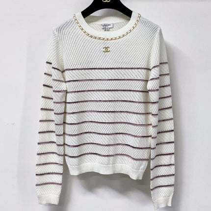 CHANEL 26S STRIPED CREWNECK KNIT SWEATER 1517