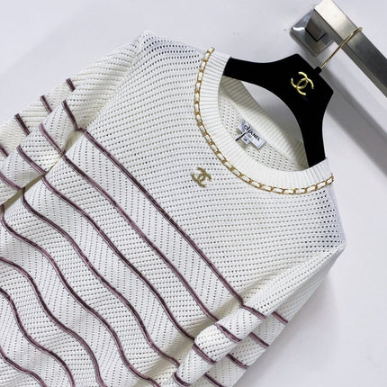 CHANEL 26S STRIPED CREWNECK KNIT SWEATER 1517