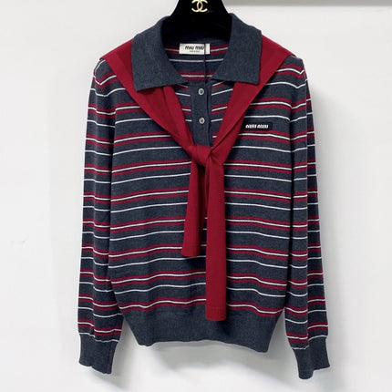MIUMIU 26S LONG-SLEEVE KNIT POLO SWEATER 1267