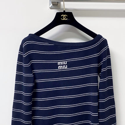 MIUMIU 26S STRIPED BOAT-NECK KNIT TOP 1259