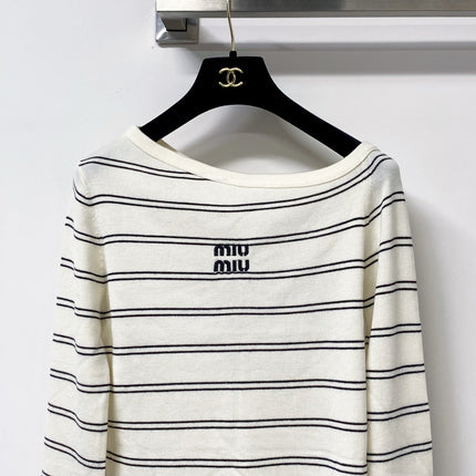 MIUMIU 26S STRIPED BOAT-NECK KNIT TOP 1258