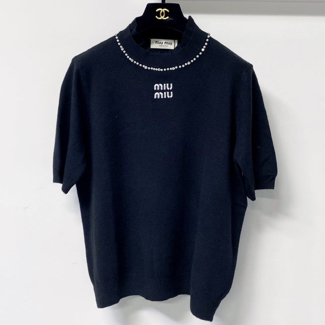 MIUMIU 26S SHORT-SLEEVE KNIT TOP 1424