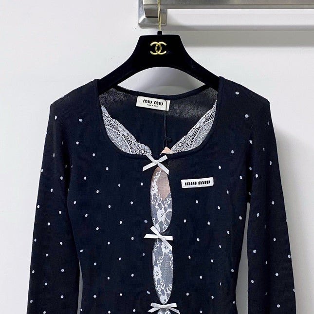 MIUMIU 26S LACE-TRIM BOW KNIT CARDIGAN 1399