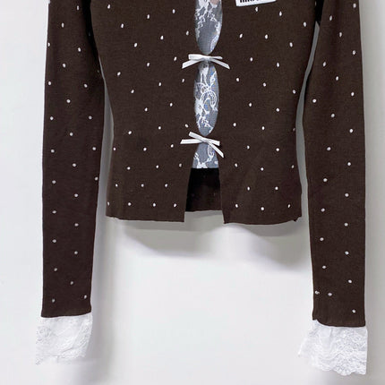 MIUMIU 26S LACE-TRIM BOW KNIT CARDIGAN 1398