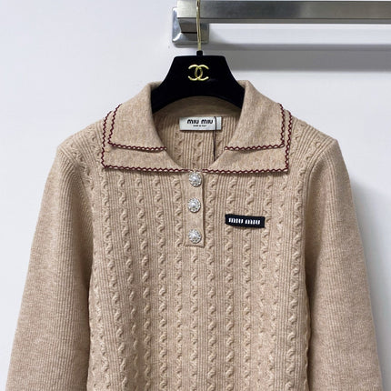 MIUMIU 26S CABLE-KNIT POLO SWEATER 1403