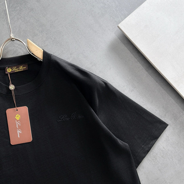LORO PIANA CREWNECK T-SHIRT IN BLACK COTTON