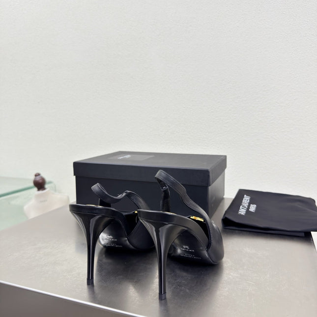 YSL 26S SLINGBACK HIGH HEELS 105 MM IN BLACK CALFSKIN