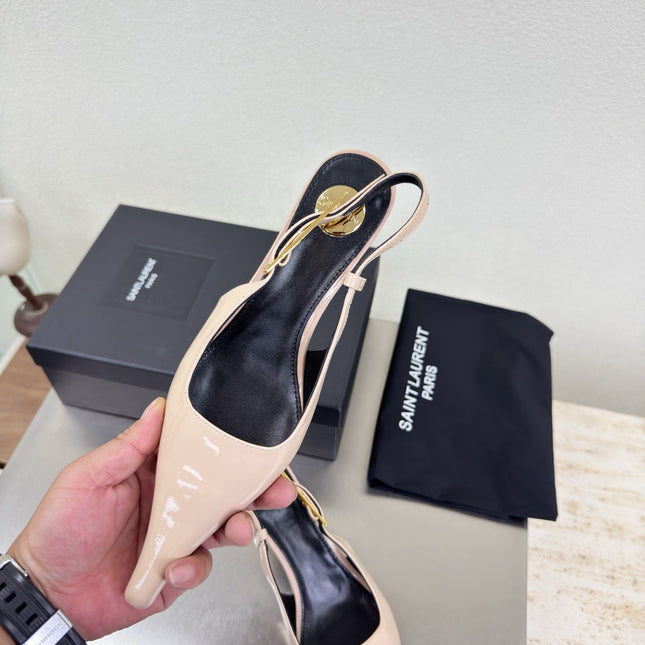YSL 26S SLINGBACK HIGH HEELS 75 MM IN NUDE BEIGE GLOSSY CALFSKIN