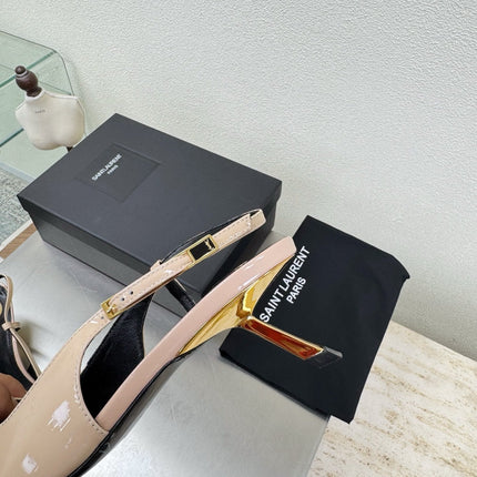 YSL 26S SLINGBACK HIGH HEELS 75 MM IN NUDE BEIGE GLOSSY CALFSKIN