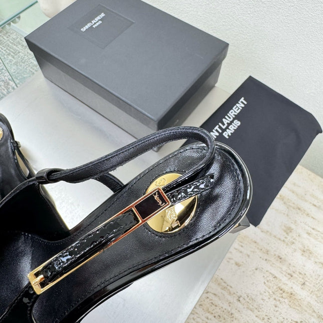 YSL 26S SLINGBACK HIGH HEELS 75 MM IN BLACK GLOSSY CALFSKIN