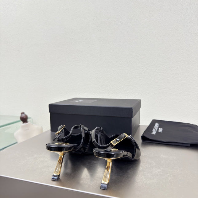 YSL 26S SLINGBACK HIGH HEELS 75 MM IN BLACK GLOSSY CALFSKIN