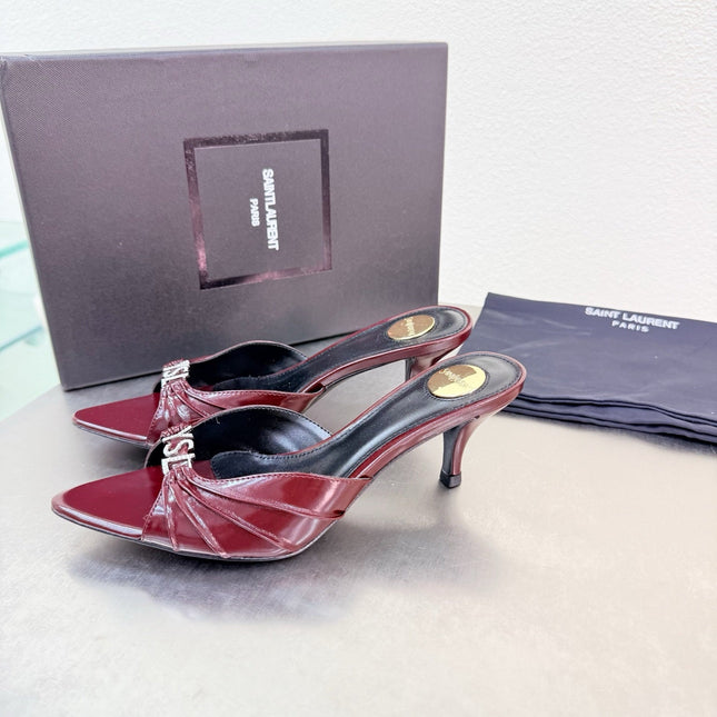 YSL 26S HIGH HEEL SANDALS 65 MM IN DARK RED CALFSKIN