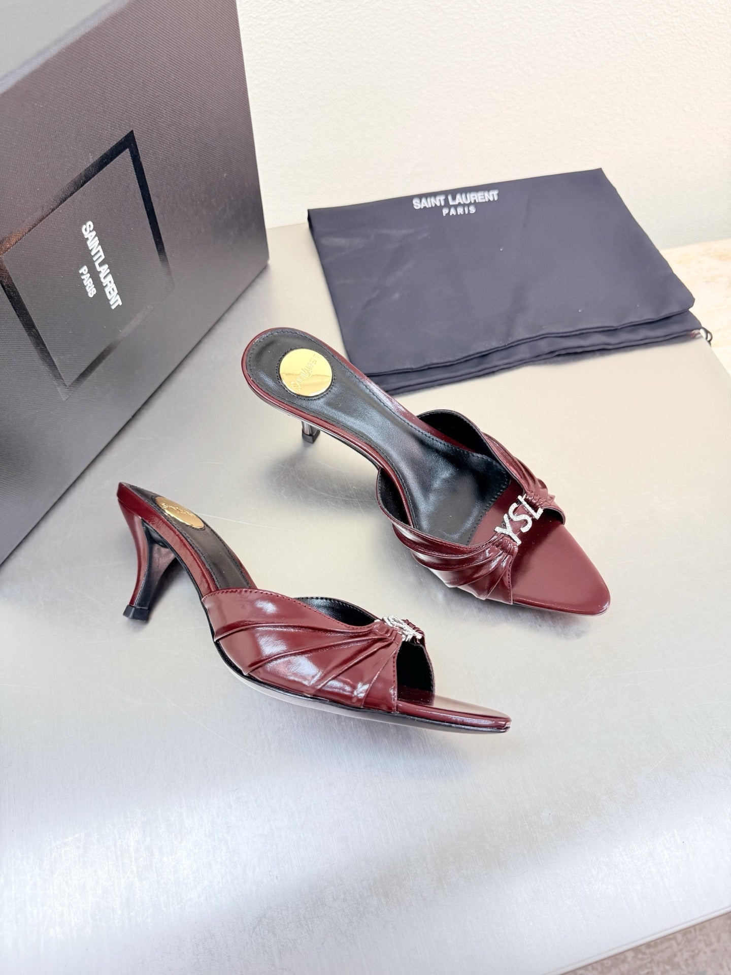 YSL 26S HIGH HEEL SANDALS 65 MM IN DARK RED CALFSKIN