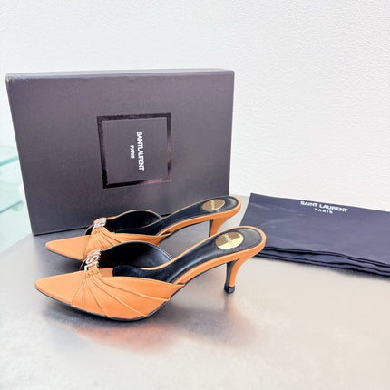 YSL 26S HIGH HEEL SANDALS 65 MM IN ORANGE FABRIC