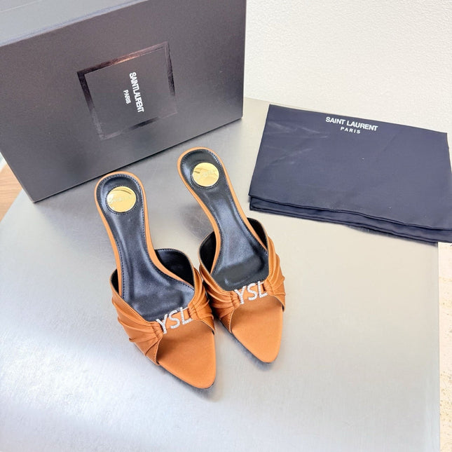 YSL 26S HIGH HEEL SANDALS 65 MM IN ORANGE FABRIC