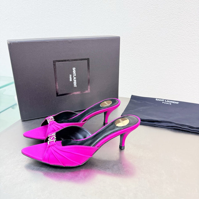 YSL 26S HIGH HEEL SANDALS 65 MM IN DARK PINK FABRIC