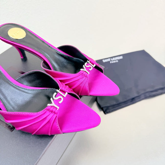 YSL 26S HIGH HEEL SANDALS 65 MM IN DARK PINK FABRIC