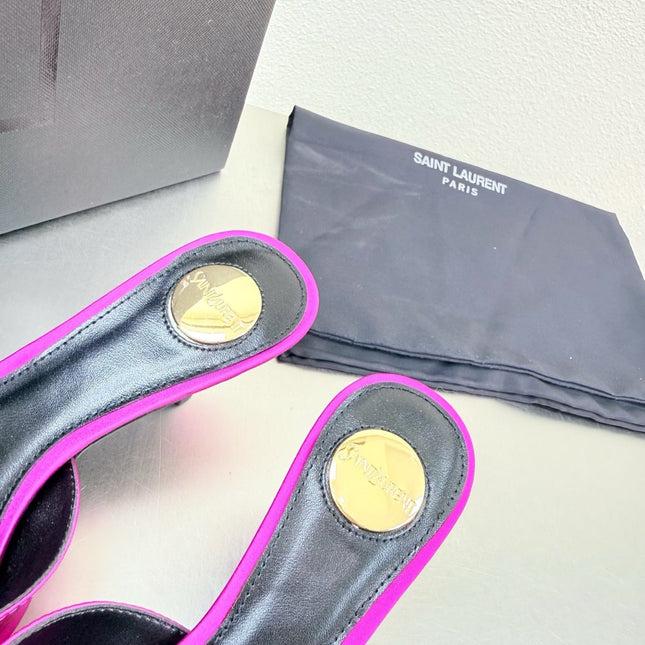 YSL 26S HIGH HEEL SANDALS 65 MM IN DARK PINK FABRIC