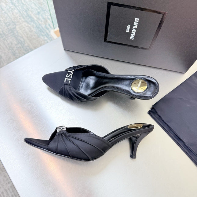 YSL 26S HIGH HEEL SANDALS 65 MM IN BLACK FABRIC