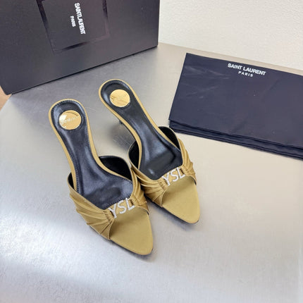 YSL 26S HIGH HEEL SANDALS 65 MM IN LIGHT OLIVE GREEN FABRIC
