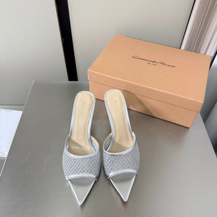 GIANVITO ROSSI 26S POINTED-TOE SANDALS 90 MM IN SILVER LAMBSKIN