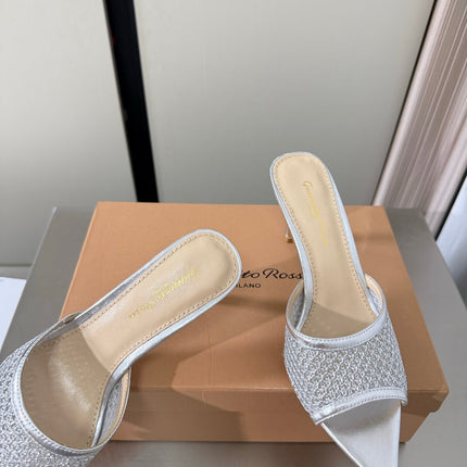 GIANVITO ROSSI 26S POINTED-TOE SANDALS 90 MM IN SILVER LAMBSKIN