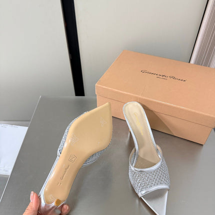 GIANVITO ROSSI 26S POINTED-TOE SANDALS 90 MM IN SILVER LAMBSKIN
