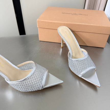 GIANVITO ROSSI 26S POINTED-TOE SANDALS 90 MM IN SILVER LAMBSKIN